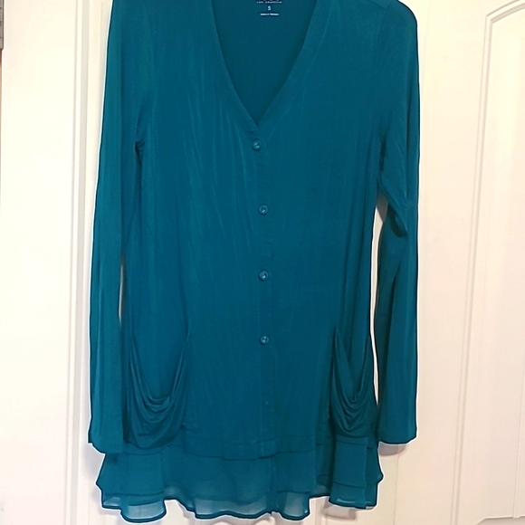 LOGO(Lori Goldstein) cardigan teal green,size small. - Picture 1 of 8